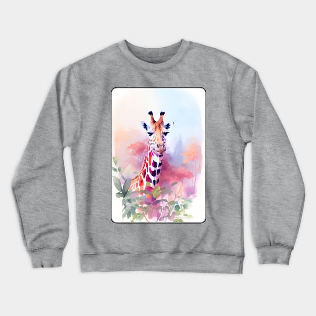 Giraffe Watercolor Portrait 2 Crewneck Sweatshirt by Hilltop Pixel